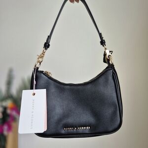NWT Poppy & Peonies Black Shoulder Bag with Gold Accents